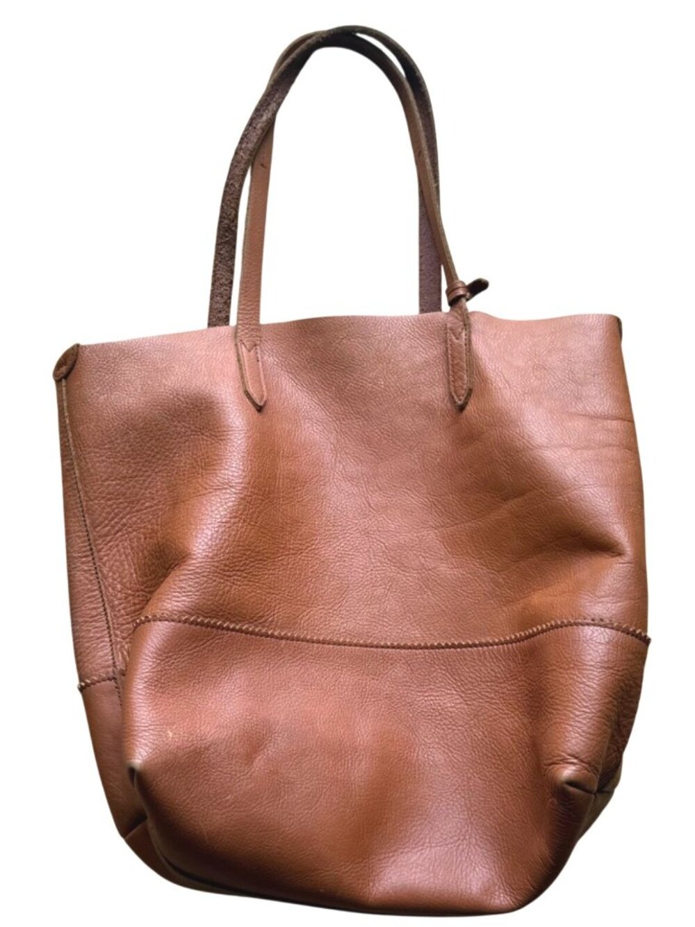 J. Crew Women's Downing Tote Bag Genuine Leather Cognac Brown Shoulder Handbag